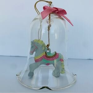 Vintage Crystal Bell Carousel Horse Ornament